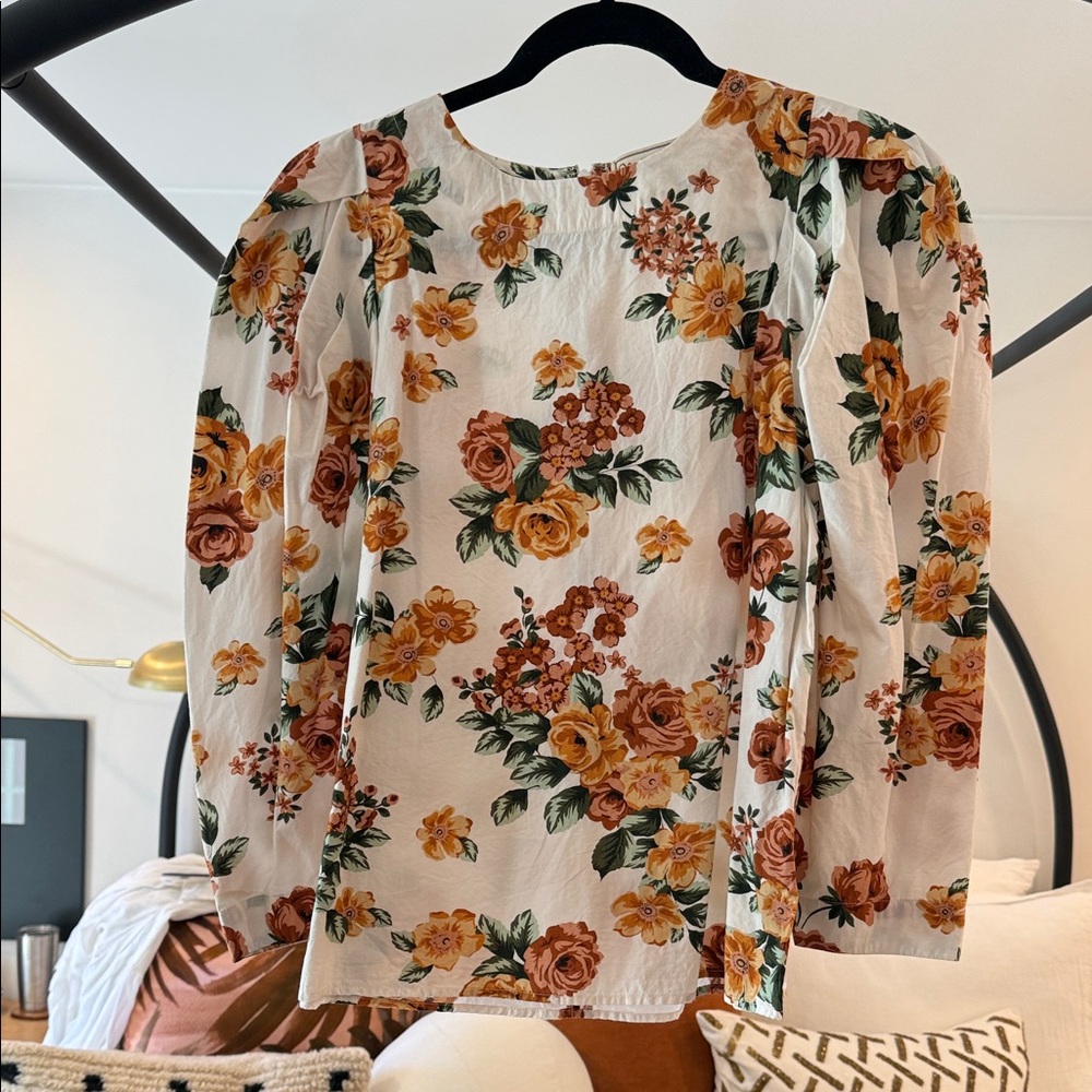 Elegant Floral Blouse - Orange and Green